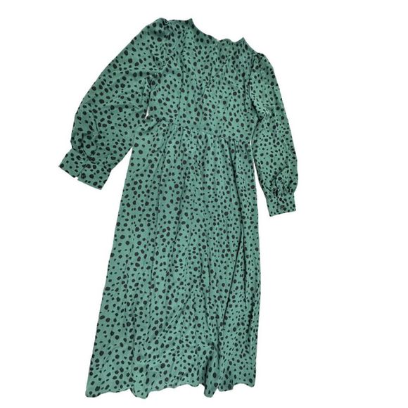 De Sepreso Womens V Neck Long Sleeves Polka Dot Green Maxi Dress Size L - Picture 2 of 3